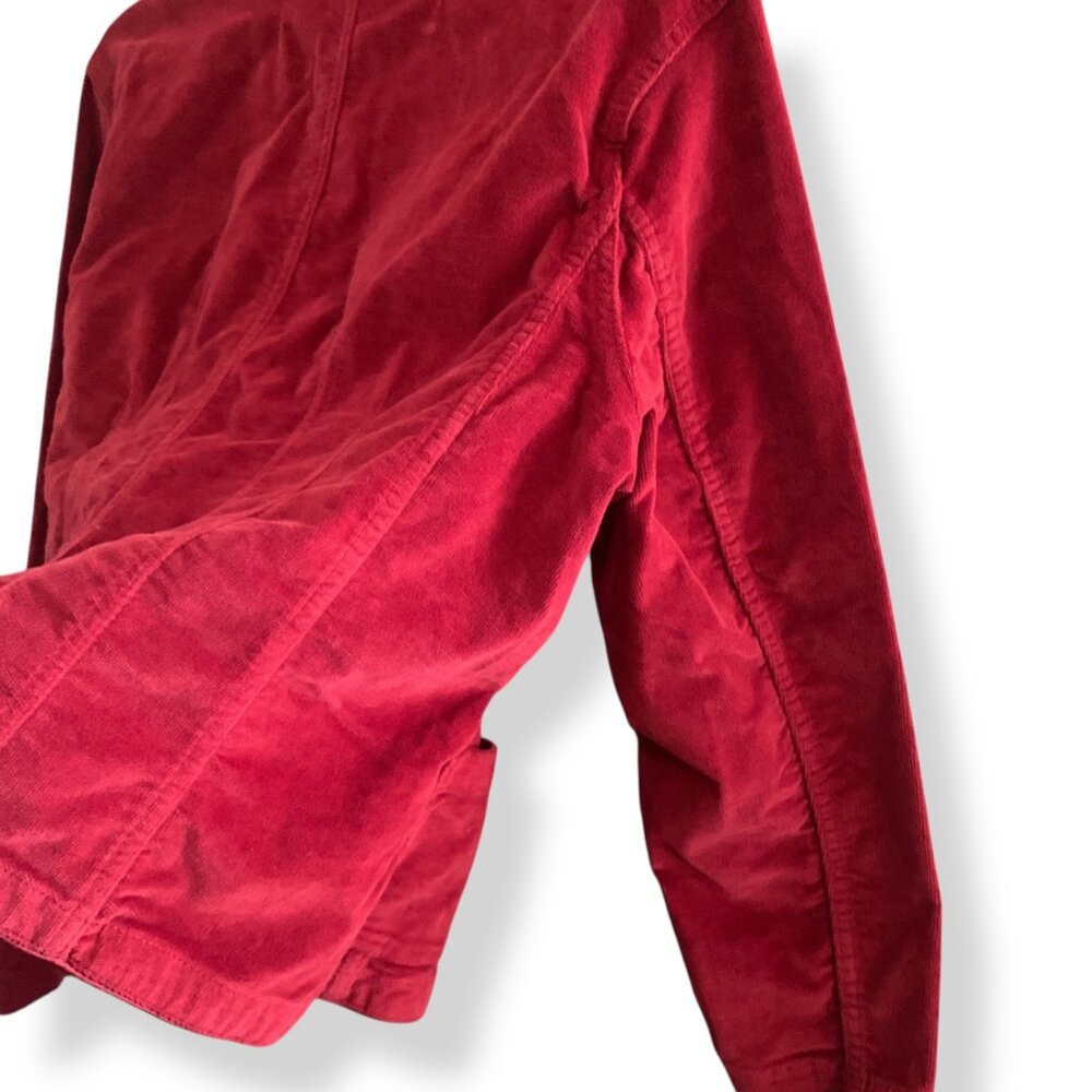 Y2K Women's Red Corduroy Blazer Rhinestone Buttons Red Silk Piping Jacket XL - Picture 11 of 16